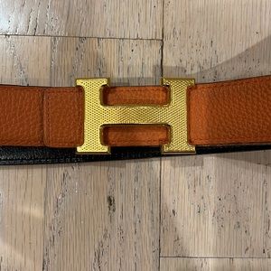HERMES 135 Togo 32mm Constance H Belt 80 Black Orange